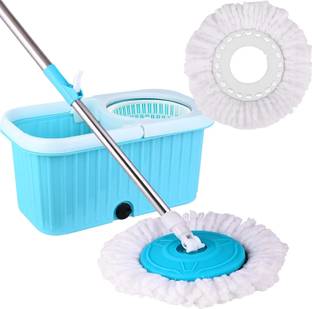 Flipkart SmartBuy Square Spin Mop, Easy Wheels & Big Bucket with 2 Microfiber Refills Mop Set