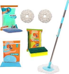 Pranay's Kleanup Combo Spin Mop-Rod Stick,Mop Head,Wipe,Scrubber,foam pad-2Refill-Wet-Dry 360 Mop Mop, Mop Refill, Mop Set, Scrub Pad, Cleaning Wipe