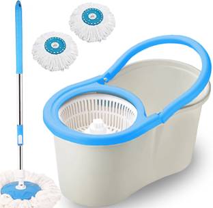 V-MOP Premium White Classic Spin Bucket Mop - 360 Degree Self Spin Magic Floor Cleaning Mop Set, Mop, Cleaning Wipe, Bucket, Dustbin, Mop-M21 Wet & Dry Mop