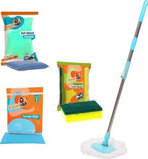 Pranay's Kleanup Combo Spin Mop-Rod Stick,Mop Head,Wipe,Scrubber,foam pad-1Refill-Wet-Dry 360 Mop Mop Rod