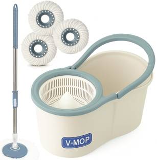 V-MOP Classic Magic Spin Dry Bucket Mop - 360 Degree Self Spin Wringing With 3 Super Absorber Mop Set, Mop, Cleaning Wipe, Bucket, Dustbin, Mop Wet & Dry Mop