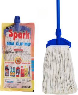 Spark International Dual Clip Mop | 100% Pure Cotton | Stainless Steel Handle | Easy Floor Cleaning Mop Rod