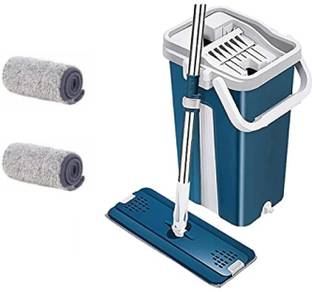 JAAMSO ROYALS Blue flat mop and bucket set Mop Cleaning System with 2 Soft Refill Pads String Mop