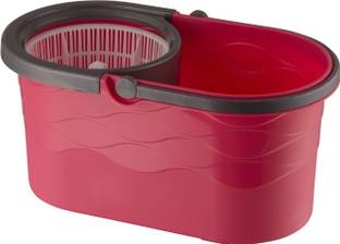 POLYSET Wave Mop Bucket with 2 Microfiber & Adjustable Height and Clip Lock Handle Mop Set