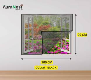 Auranest Fibre Adults Washable Window Mosquito Net Pre Stiched with Adhesive Hook & Loop Tape Mosquito Net