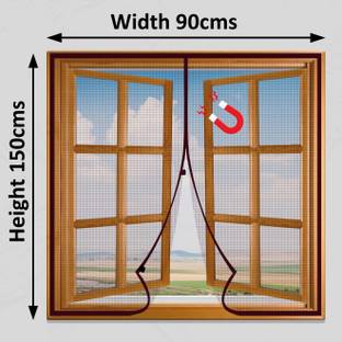 Lifekrafts Polyester Adults Washable Polyester MAGNETIC WINDOW MOSQUITO NET Brown Mosquito Net