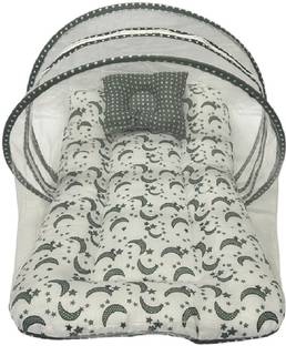 Littleazo Fibre Kids Washable Baby Bed with Thick Mattress,with Zip Closure & Neck Pillow,0M+Baby Sleeping Bed Mosquito Net