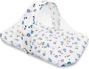 Evafly Cotton Infants Washable Cotton Bed, Zip Closure & Neck Pillow for baby 0-12 months, Baby Bed of 73x44cms Mosquito Net