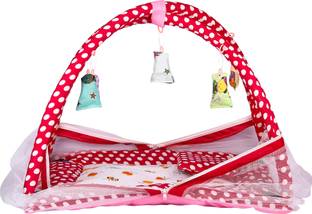 ANIXA Baby Mosquito Net Newborn Play Activity Gym with Hanging Toys Sleeping Bed Cotton Washable Kids Mosquito Net