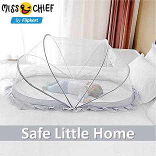 Miss & Chief Nylon Infants Baby Bed Portable Folding Crib Mosquito Net Grey Color Crib Bottomless Size Mosquito Net