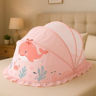 Classic Mosquito Net Polyester Kids Washable For Baby|Dolphin Print| |(0 to 24 Months) Bottomless | baby Mosquito Net