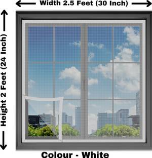 Woodluck Fibre Adults Washable Fiberglass Mosquito net for window self Adhesive hook & loop tape-2x2.5 Feet Mosquito Net