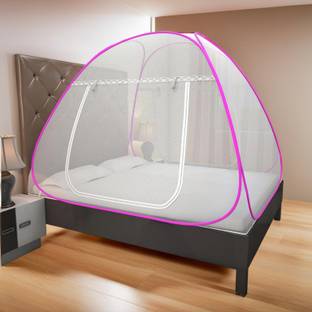 KUBER INDUSTRIES Nylon Adults Washable Foldable, Durable, Lightweight Nylon Double Bed Mosquito Net, 6.5 x 6.5 Ft. (Pink)-46KM0459 Mosquito Net