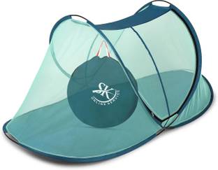 SK Online Services Polyester Adults Washable Foldable Single Bed Mosquito Net with cloth base /Portable single bed mosquito net with large zippers for easy entrance and exit (Dark Green) Mosquito Net