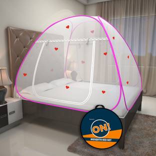 Supreme On Premium 6.5 Feetx6.5 Feet Double Bed Machardani With Heart,King Size Double Bed Polyester Washable Adults Mosquito Net