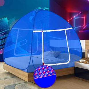 ShreejiHuf Polyester Adults Washable Mosquito Net Polyester Foldable for king size Dark Blue And Blue Color Patti Mosquito Net