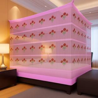 MEHON ENTERPRISE Flower Design Mosquito Net Bed Double Bed (Size 6x7-ft) HDPE - High Density Poly Ethylene Washable Adults Mosquito Net