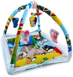 KIRADAY Mosquito Net and Play Gym wit anging Toys ,0-12 Monts(Sky Blue color)3 H69 Polyester Washable Kids Mosquito Net