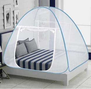 Vigour Nylon Kids Washable Mosquito Net Foldable King Queen Size (Double Bed) with Free Saviours 6.5 x 6.5 Feet (Blue) (CTLTC035007), Standard Mosquito Net