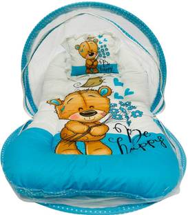 Kelvy Creation Cotton Infants Washable Soft and Comfortable New Born Baby Bedding Set with Protective Mosquito Net Mosquito Net