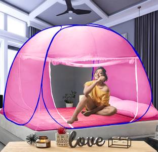 didhiti Polyester Adults Washable PINK-DLL l laddu gopal ji ki chhoti machhardani mosquito net king size bed mach Mosquito Net
