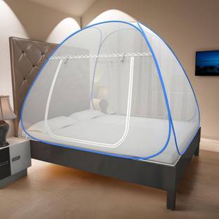 KUBER INDUSTRIES Nylon Adults Washable Mosquito Net Foldable King Queen Size (Double Bed) with Free Saviours 6.5 x 6.5 Feet (Blue) Mosquito Net