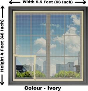 Woodluck Fibre Adults Washable Fiberglass Mosquito net for window self Adhesive hook & loop tape-4x5.5 Feet Mosquito Net