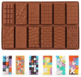 BAKEMO Silicone Chocolate Mould 12 Cavity Different Design Chocolate Bar Mold, Break Apart Chocolate Molds 3D Silicone Mold, Candy Mold, Mousse Cake Mold, for Wax Melts Non Stick Large