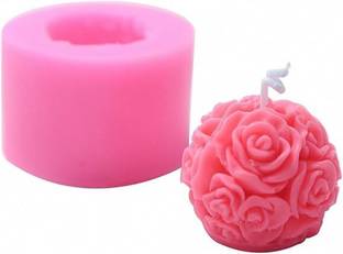 Husaini Mart Silicone Fondant & Gum paste Mould Skytail 3D Rose Ball Candle Mold - Round Rose Flower Silicone Mould for Fondant, Mini Handmade Soap, Lotion Bar, Wax Crayon, Plaster Epoxy Resin Mould (Random Color)