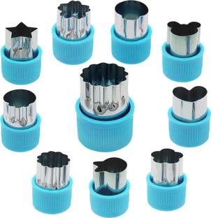 HASTHIP 10 Pcs Cookie Cutter Shapes Set, Stainless Steel Fruit Cutter Shapes Embossing Cookie Cutter