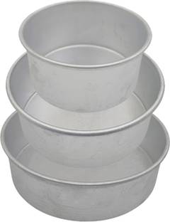 KONFIZ Aluminium Cake Mould Aluminium Baking Round Cake Pan for Microwave Oven ( Diameter 5", 6", 7" inch , Silver, Set of 3 Pieces) for baking cake, pizza and many more