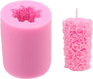 Husaini Mart Silicone Fondant & Gum paste Mould HUSAINI MART | Rose Pillar Candle Mould Cylinder 3D Rose Flower Candle Mold for DIY Candle Making Waxmelts Aromatherapy Polymer Clay Craft Soap Resin Casting Home Decoration Rose Plaster Home Decor Candles