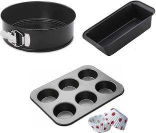 qaaf store Carbon Steel Cake Mould 6" | 6pcs of cupcake tray | 6pcs of reusable silicon cups