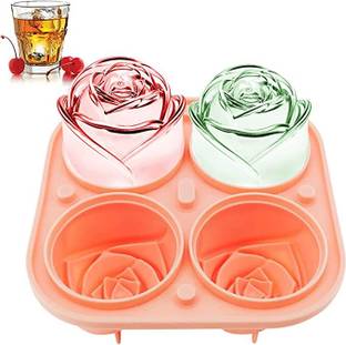 bosig 3D Rose Ice Molds 2.5 Inch, Large Ice Cube Trays Giant Cute Flower Shape Ic Pink Silicone Ice Cube Tray