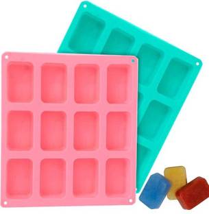 TP INCORP Silicone Donut Tray 12 Cavity Rectangle Shape Round Edges Silicone Mould for Cake Chocolate Muffin Cup Cake Soap Maker DIY Approx 75-80 Gram (Random Color)