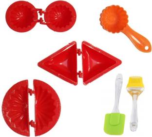draval Plastic Press Mould ,Samosa Modak Gujiya Laddu And Kachori Combo with brush set Kitchen Tool Set