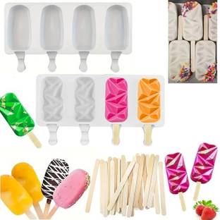हुसैनी मार्ट चॉकलेट मोल्ड Skytail Pack of 2 Cakesicle ice Cream Mold ice Cream Candy Mold kulfi Popsicle Jelly Mold Homemade Popsicle Choco bar Mold Magnum ice Cream Silicone Mould (Big)(Size 25.5x14.5x2.5cm) with 50 Stick कप