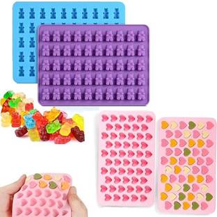 Husaini Mart Silicone Chocolate Mould Skytail 50 Cavity Mini Teddy Bear Gummy & 55 Cavity Heart Silicone Moulds for Baking Chocolate Candy Caramel Jelly Ice Cube Cake Decoration Cupcake Topper Cookie Cream Biscuit Clay Wax Resin Mold