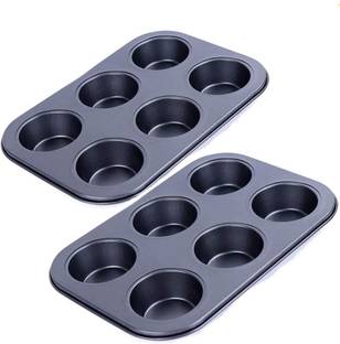 Naama Carbon Steel Cupcake/Muffin Mould Muffin Cup Cake Tray for 6 Muffins, Cupcake, Baking Mould Tray, Brownie Muffin Tray, Non Stick Bakeware Tool