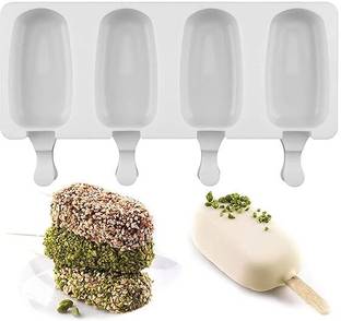 BAKEMO Silicone Chocolate Mould 4 Cavity Big Oval Silicone Cakesicle Mould Silicone Popsicle Ice Cream Cakesicle Chocolate Lolipop Moulds Reusable Ice Cream Popsicle Maker