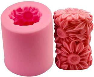 Husaini Mart Silicone Fondant & Gum paste Mould Skytail Sunflower Pillar Candle Mould Cylinder 3D Candle Mold for Art Wedding Candle Making Silicone Molds soap Jelly Jello Rose Plaster Ornament Epoxy Resin Polymer Clay Mould