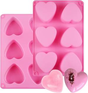 BAKEMO Silicone Cake Mould 6 Cavity Heart Design Soap Mould For Handmade soaps | Non-Stick Oval Shape Soap Mould | Easy Release Soap Mould