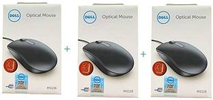 DELL MS116 OPTICAL MOUSE SET OF 3 Wired Ambidextrous Optical Mouse