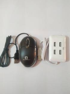 Quantron QMU-760, WIRED MOUSE + USB 4PORT USB HUB WHITE COMBO PACK. Wired Ambidextrous Optical Mouse
