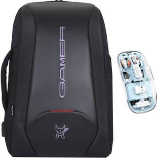 Arctic Fox Kobra Anti Theft Black Backpack and Pureview Transparent Wireless Mouse Blue Wireless Ambidextrous Optical  Gaming Mouse  with Bluetooth