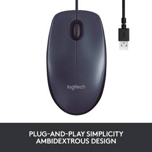 Logitech M100r Wired USB Mouse (Black) Wired Ambidextrous Optical Mouse