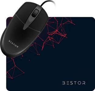 Bestor 2 in 1 combo wired Mouse with Gaming Mouse Mat Non-Slip Rubber Base Waterproof Wired Ambidextrous Laser Mouse