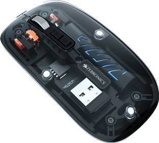 ZEBRONICS Glassy 10 Wireless Ambidextrous Optical Mouse Upto 1600 DPI, 5 Buttons, Type-C Charging, Comfortable & Ergonomic  with Bluetooth