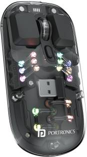 Portronics Toad 5 Transparent Wireless Mouse, Bluetooth & 2.4 GHz, Rechargeable, RGB Light Wireless Ambidextrous Optical Mouse  with Bluetooth