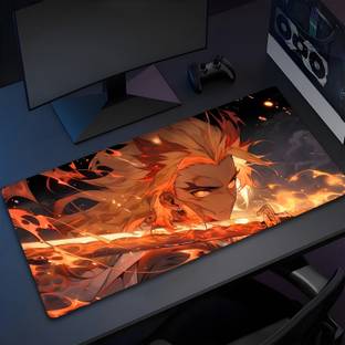 Eshaaver Laptop & Desktop Mat Kyojuro Rengoku Animie Print Anti-Fray Cloth & Spill Proof Mousepad